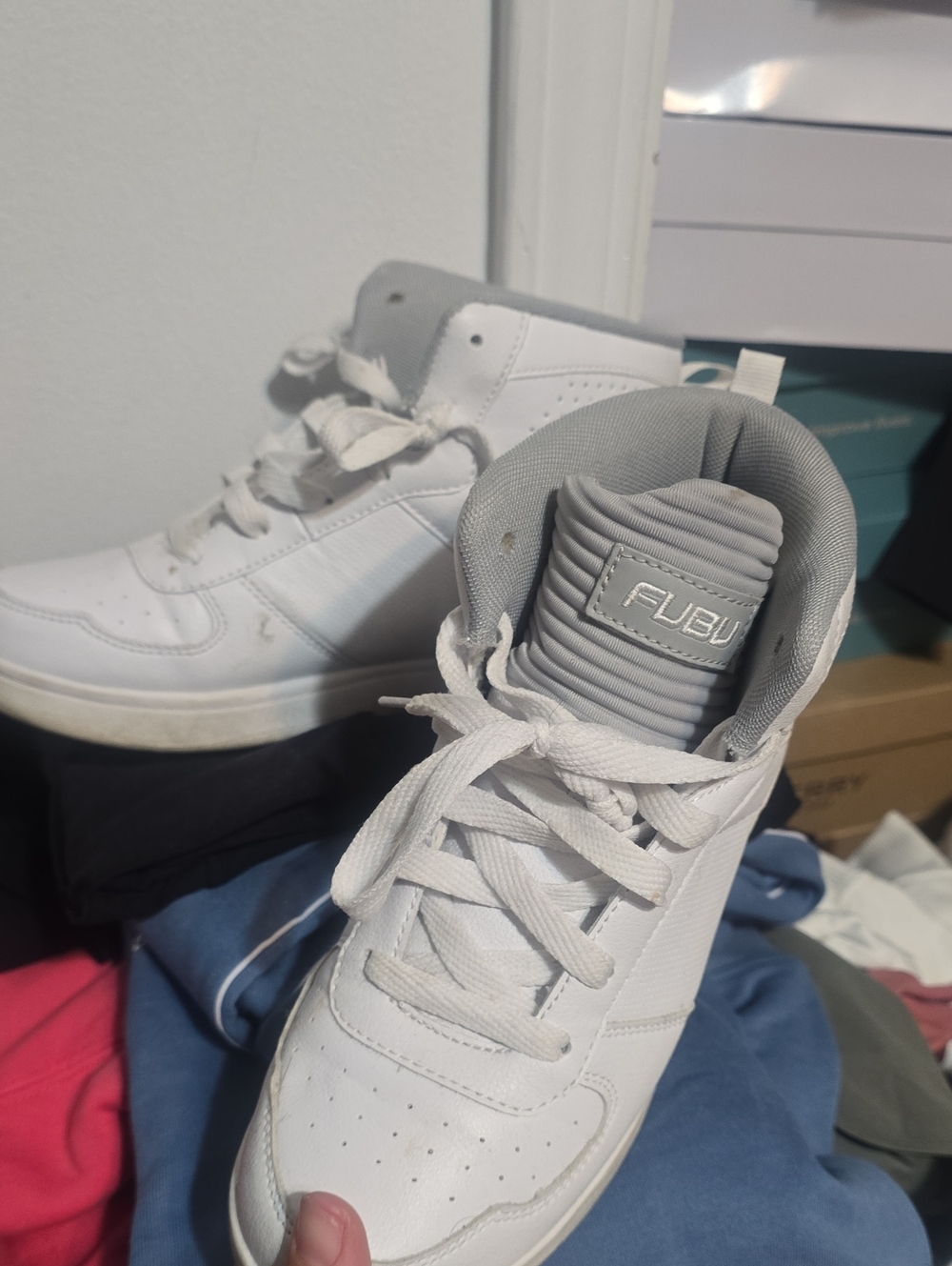 FUBU White and Light Gray High-Top Sneakers Size 5